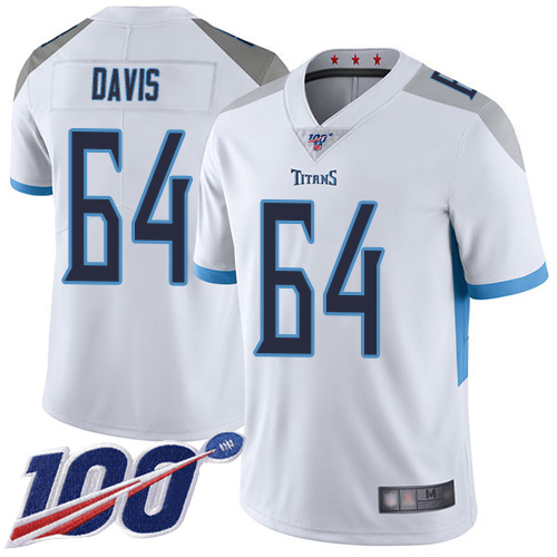 Tennessee Titans Limited White Men Nate Davis Road Jersey NFL Football #64 100th Season Vapor Untouchable->tennessee titans->NFL Jersey